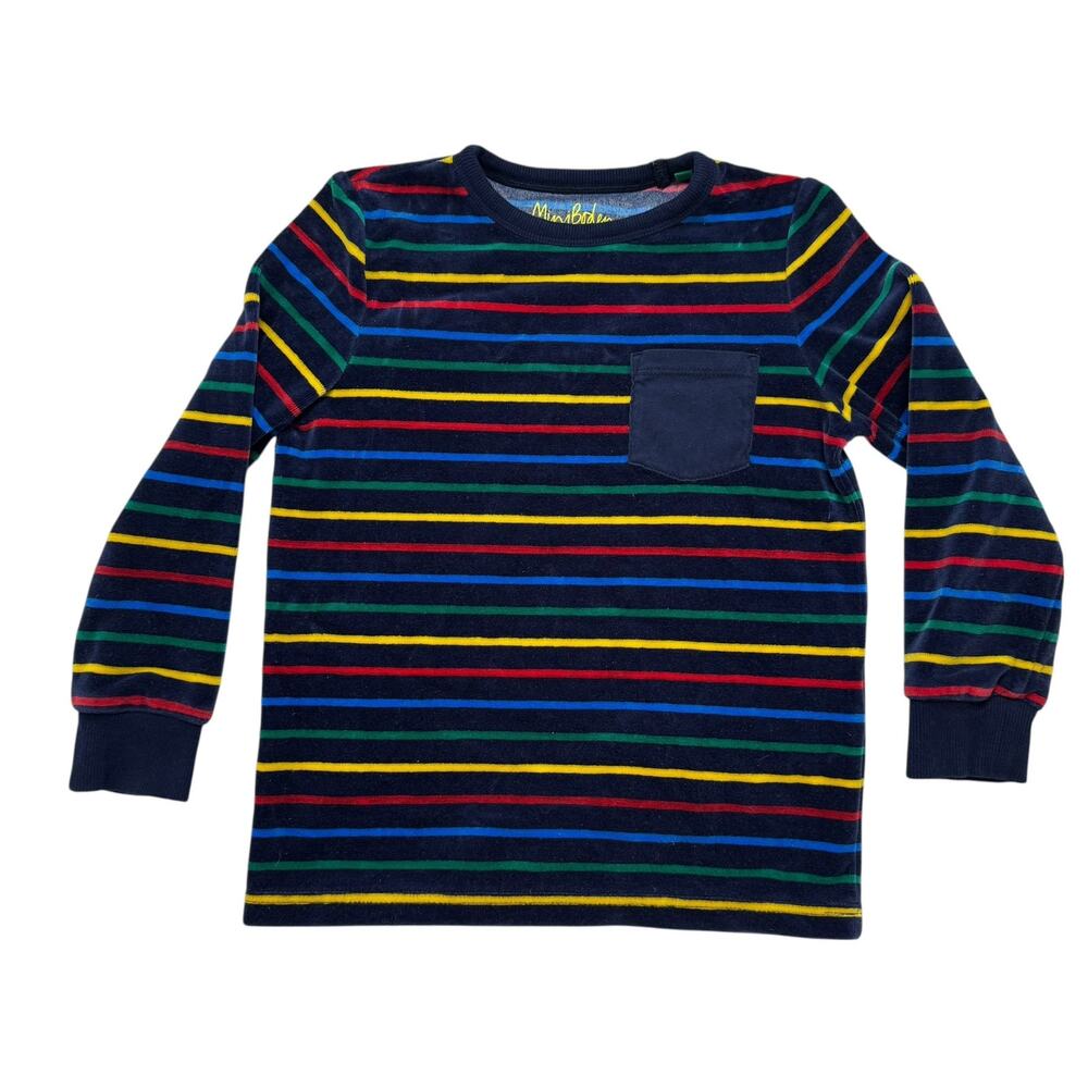 MINI BODEN Velour Rainbow Stripe Long Sleeve Tee Size 6-7 Years Blue Soft